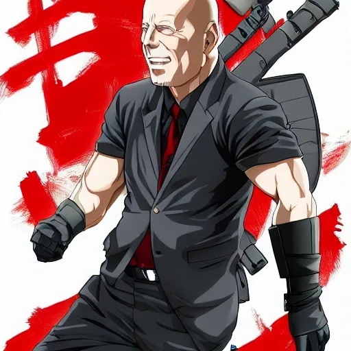 Prompt: bruce willis as anime character