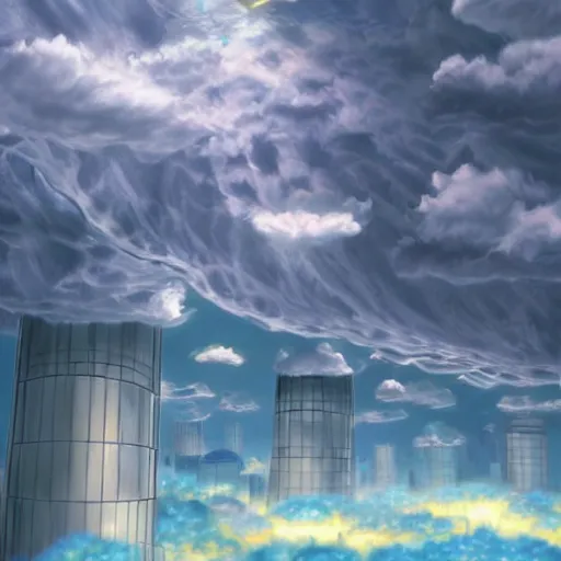 Image similar to this is a beautiful surreal scenery artwork from pixiv. it includes which is from a series of let me live as a cloud computing. insanely detailed, artstation!! pixiv!! infinitely detailed