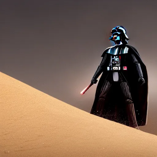 Prompt: darth vader attacking a pile of sand