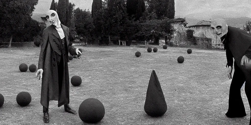 Prompt: nosferatu is playing petanque balls in south of france