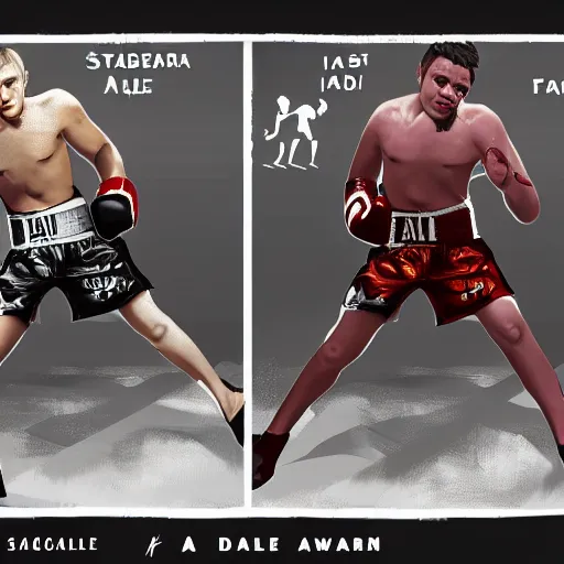 Image similar to concept art of the AI Dalle vs StableDiffusion in a boxing match, unreal engine 5, fantasy, high detail, award winning