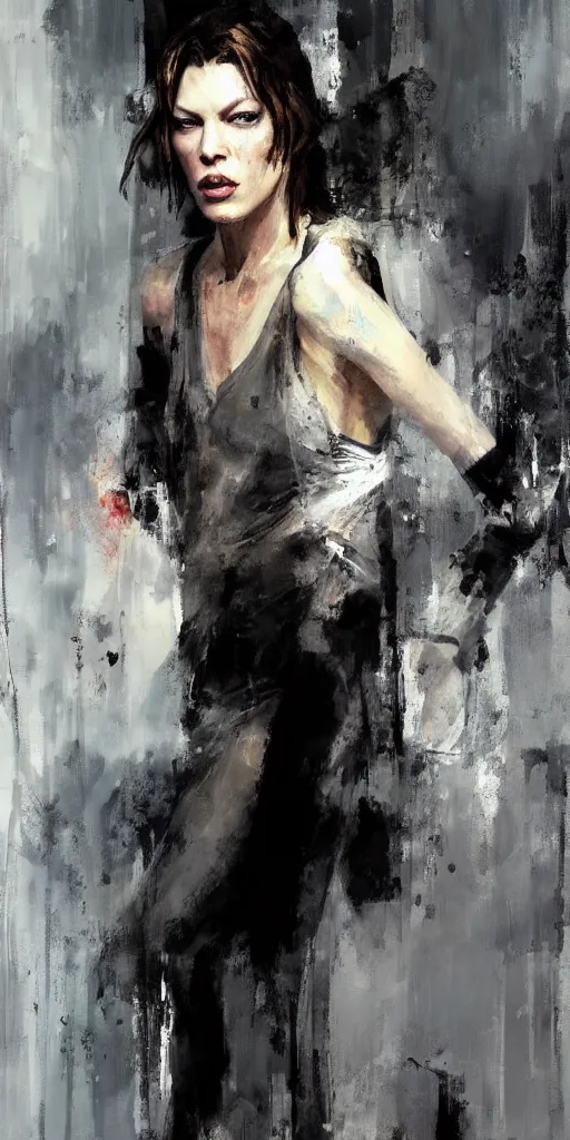 Prompt: A painting of Milla Jovovich, by Jeremy Mann