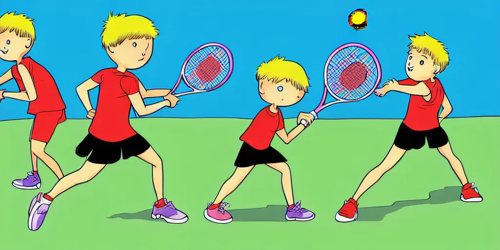 Image similar to comic digital art of kids playing tennis by marvel