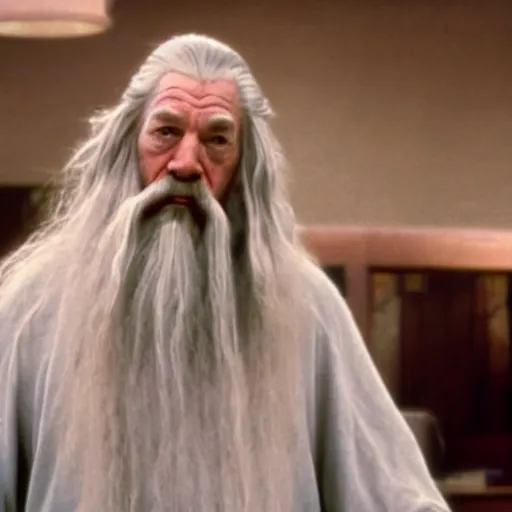 Prompt: a still of Gandalf Bowling as the dude from the movie the big Lebowski