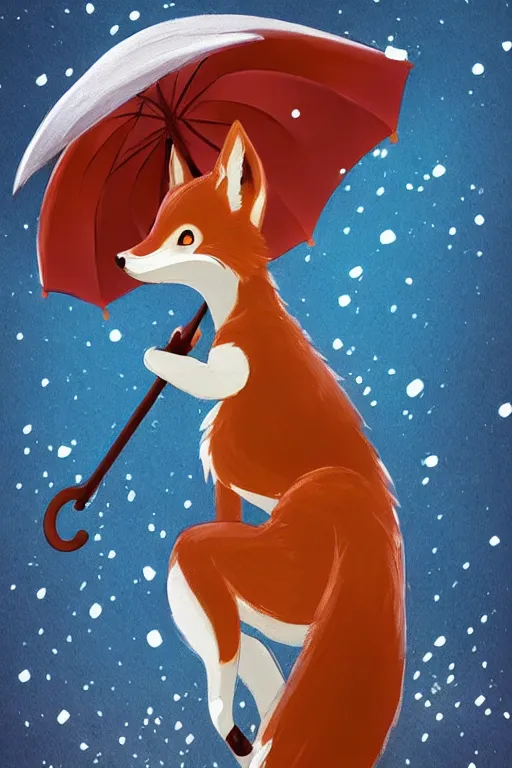 Image similar to a fox princess holding an umbrella, snow, backlighting, trending on artstation, digital art, furry art, studio ghibli