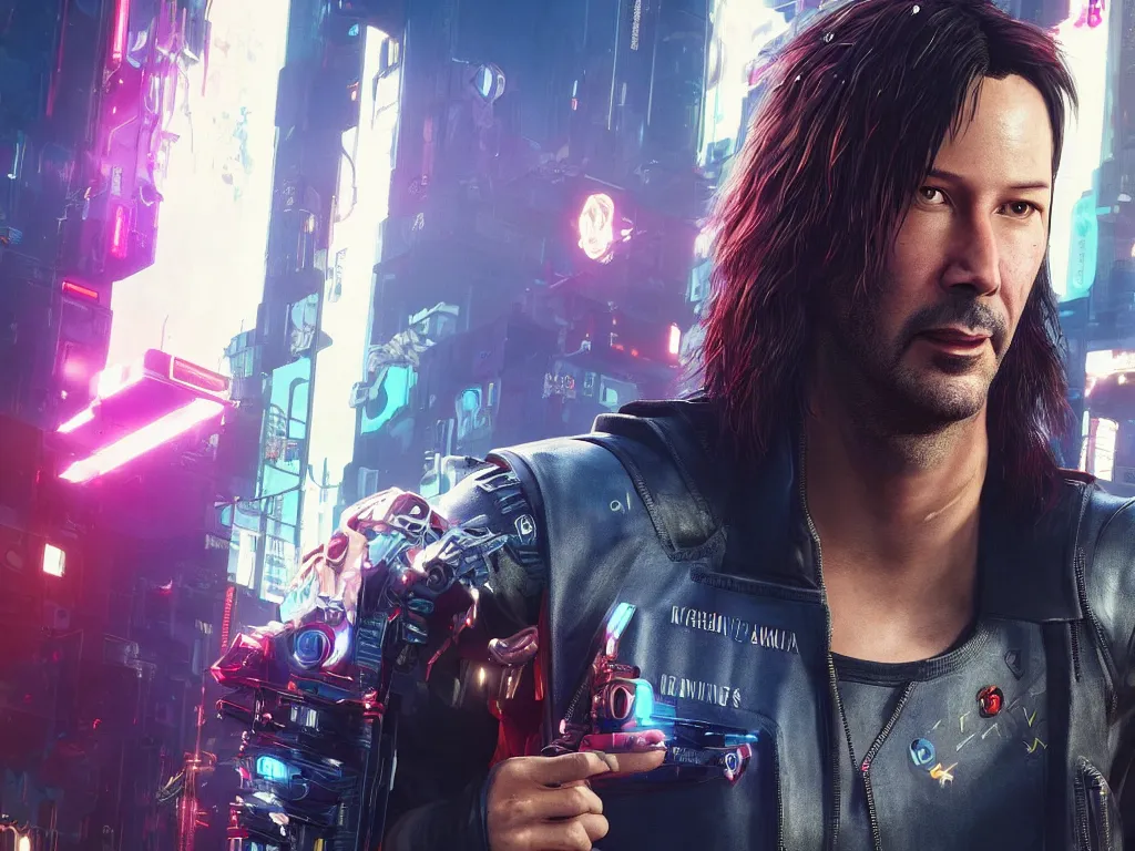 Image similar to a portrait of keanu reves play role again in cyberpunk 2 0 7 7 2, unreal engine art, digital art, game art, detail art, photorealistic