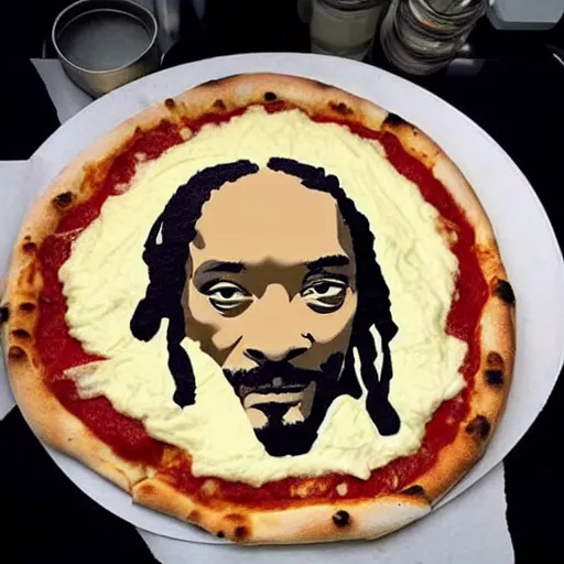 Prompt: Photo of a pizza with Snoop Dogg topping.