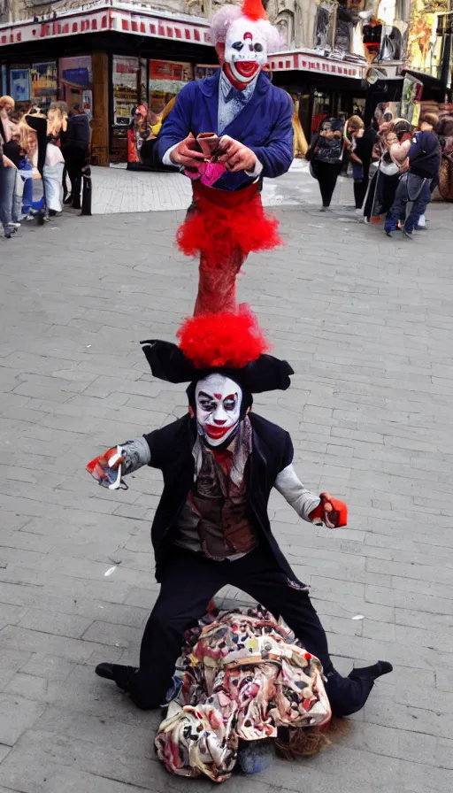 Prompt: joe rogan clown street performer, cinema still