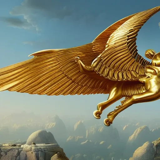 Image similar to modernist jeff koons style neverending story winged sphinx, ultra realistic, golden hour, concept art, intricate details, serious, highly detailed, photorealistic, octane render, 8 k, unreal engine, art by todd mcfarlane and artgerm and greg rutkowski and alphonse mucha