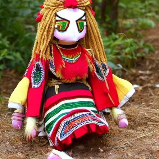 Prompt: cute fumo plush of a tribal girl in traditional garb