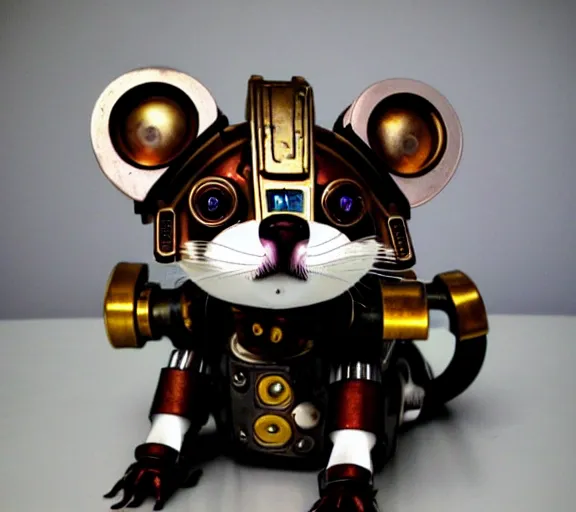 Image similar to futuristic steampunk ferret - shaped pet - robot, steampunk ferret - robot, borderlands - inspired ferret - shaped robot pet