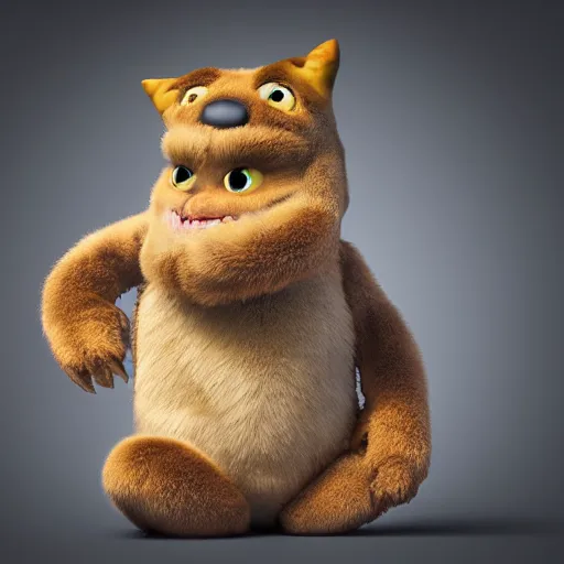 Prompt: cute little furry baby monster in the style of Dreamworks. product photography, centered