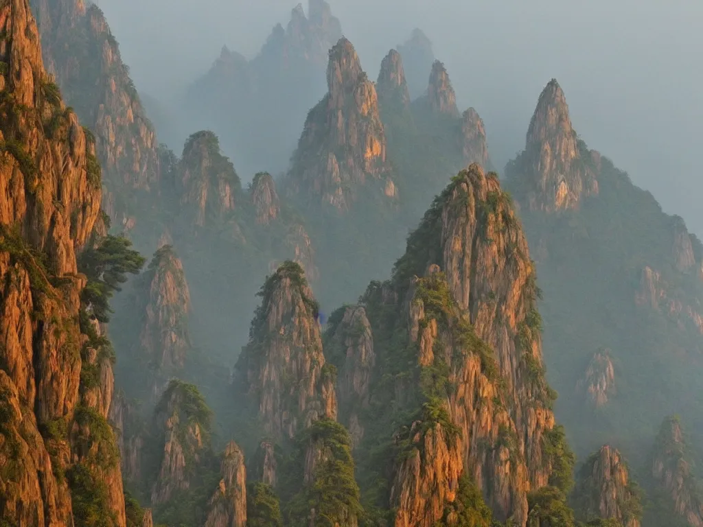 Image similar to chinese shanshui painting of huangshan on a foggy day by shenzhou 沈 周