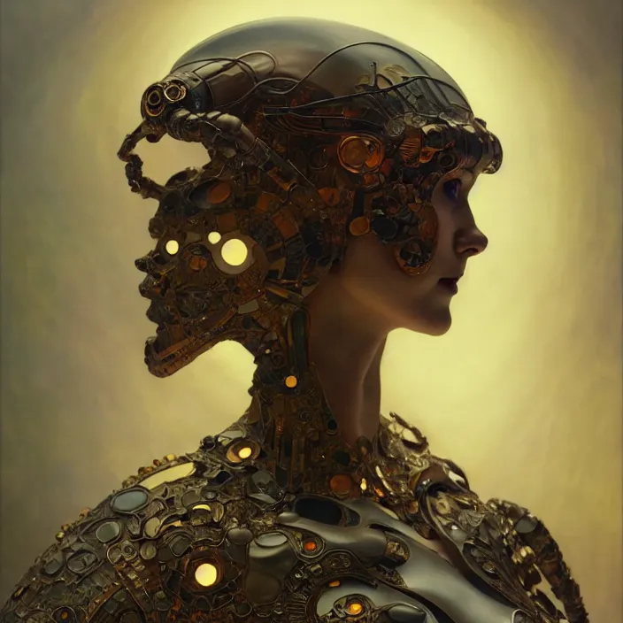 Prompt: ceramic cyborg, japanese raku, diffuse lighting, fantasy, intricate, elegant, highly detailed, lifelike, photorealistic, digital painting, artstation, illustration, concept art, smooth, sharp focus, art by John Collier and Albert Aublet and Krenz Cushart and Artem Demura and Alphonse Mucha