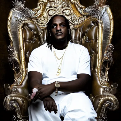 Prompt: pusha t sitting on a throne that is made of cocaine