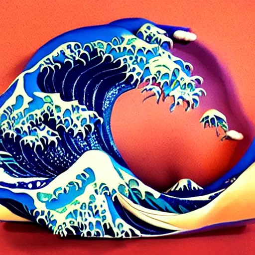 Prompt: claymation, 3 d clay sculpture, made of clay, ocean waves sculpture, colorful, inspired by hokusai, detailed
