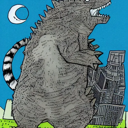 Prompt: kitty - godzilla destroying a city