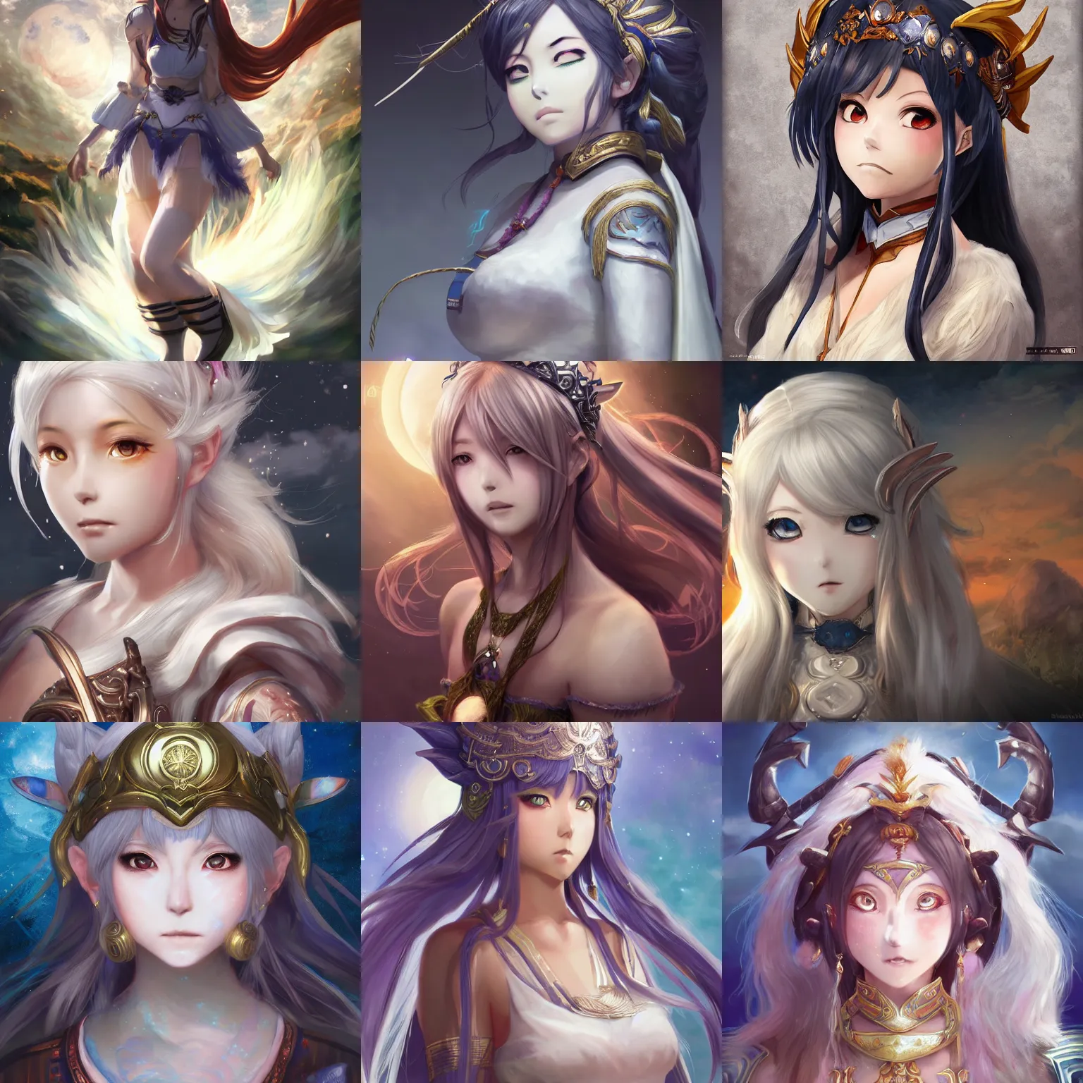 Prompt: An anime portrait of Ssunbiki as a moon goddess from Skyrim, by Stanley Artgerm Lau, WLOP, Rossdraws, James Jean, Andrei Riabovitchev, Marc Simonetti, and Sakimichan, trending on artstation, Final Fantasy XIV