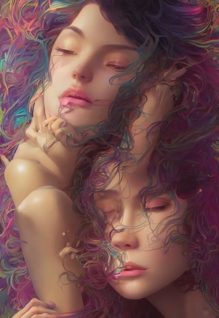 Prompt: beautiful, young woman, detailed gorgeous face, vaporwave aesthetic, synthwave, colorful, psychedelic, broken beaten, sadness, crying, artstation, concept art, smooth, extremely sharp detail, finely tuned detail, ultra high definition, 8 k, unreal engine 5, ultra sharp focus, illustration, art by artgerm and greg rutkowski and alphonse mucha