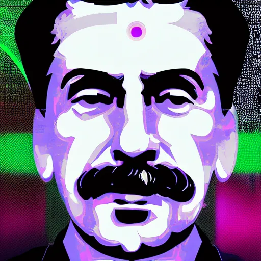 Prompt: cyberpunk neon portrait of Joseph Stalin, digital art, trending on Artstation