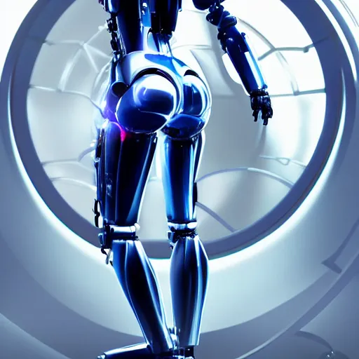 Image similar to Epic masterpiece of a female android robot, by ghost in the shell, full body shot, 8k, iridescant colors.