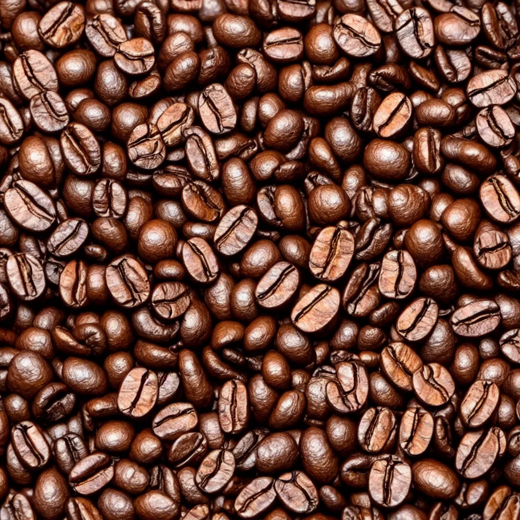 Image similar to close up view of coffee beans on top of a wooden table, 8k, photorealistic, proper shading