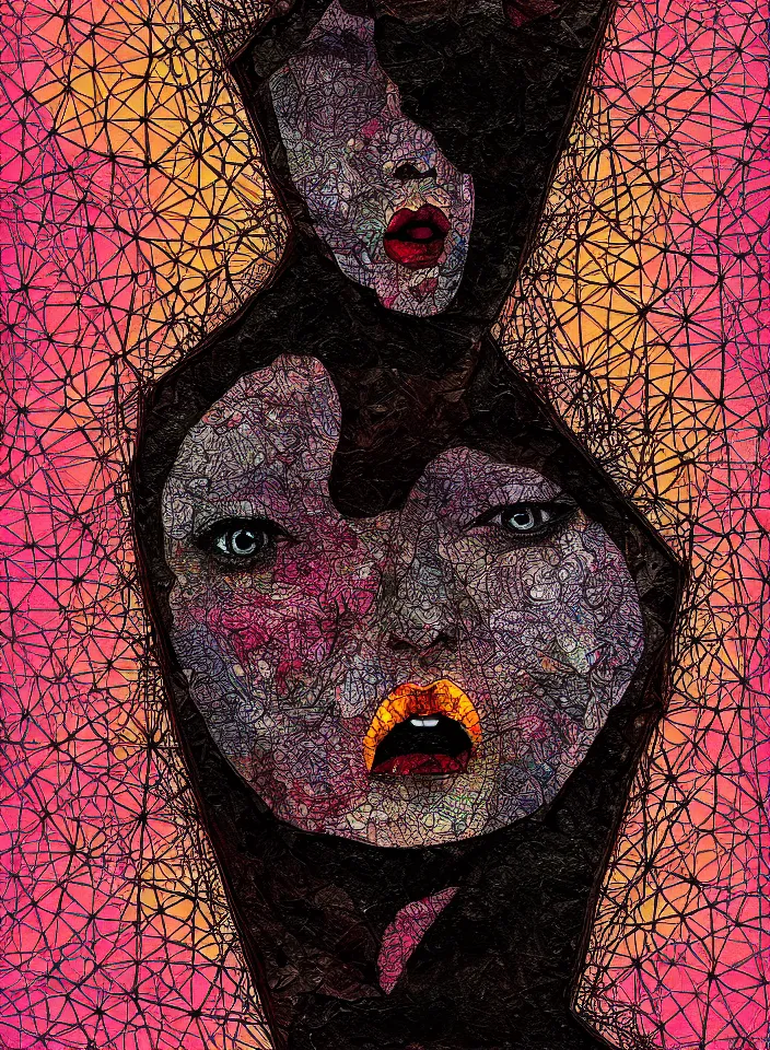 Prompt: symmetry!! cancer!!!! a distorted girl screams. detailed analogue mixed media collage with canvas texture in the style of contemporary art complex, dramatic lighting, intricate, highly detailed, sharp focus, luminous