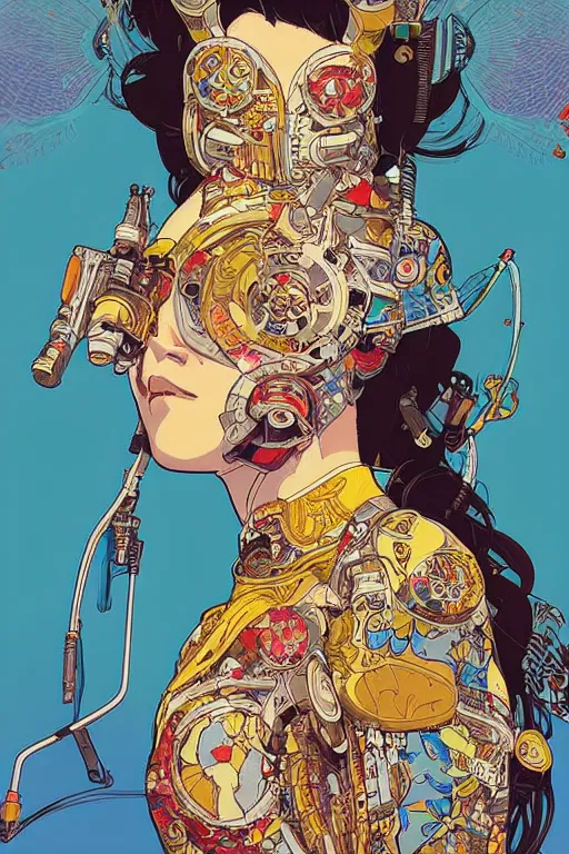 Image similar to beautiful cyborg portrait girl female illustration detailed patterns art of thai traditional dress, pop art, splash painting, art by geof darrow, ashley wood, alphonse mucha, makoto shinkai