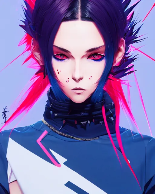 Image similar to poster woman with futuristic streetwear and spiky hair, colourful, pretty face, intricate eyes, elegant, Anime by Kuvshinov Ilya, Cushart Krentz and Gilleard James, 4k, HDR, Behance Trending on artstation, award winning