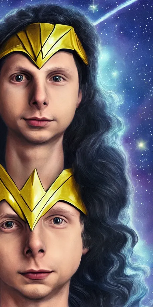 Prompt: photorealistic art of Michael Cera as Wonderwoman, dynamic lighting, space atmosphere, hyperrealism, stunning visuals