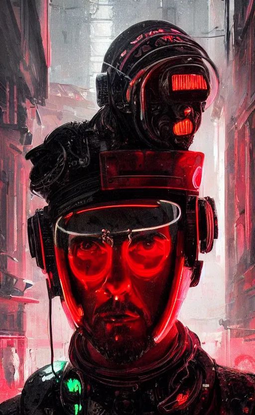 Prompt: detailed portrait Marcus Aurelius, cyberpunk futuristic neon, reflective red coats, decorated with traditional Rome ornaments, burning city behind by Ismail inceoglu dragan bibin hans thoma greg rutkowski Alexandros Pyromallis Nekro Rene Maritte Illustrated, Perfect face, fine details, realistic shaded, fine-face, pretty face