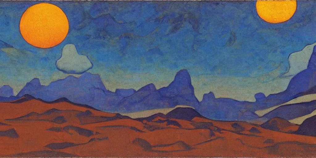 Image similar to martian landscape by nicholas roerich,