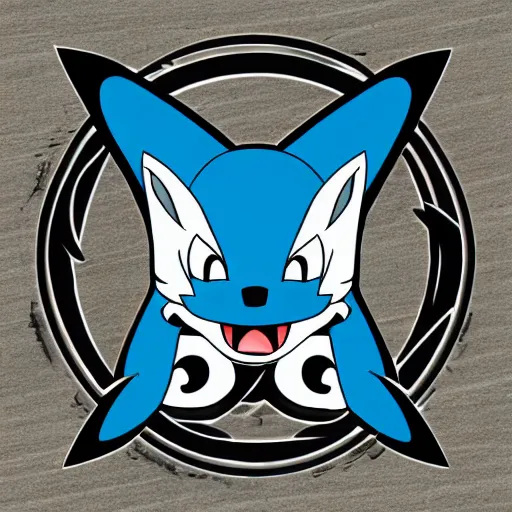 Image similar to Lucario(from pokemon) is drawn with various black lines in the Celtic style, logo design