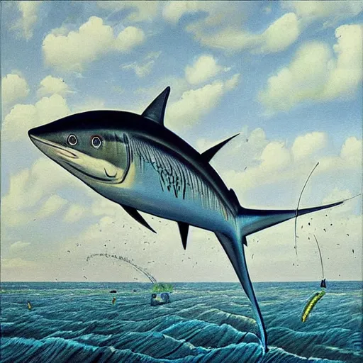 Prompt: swordfish will be our new overlords when the levees break, a dystopian jean dupas painting