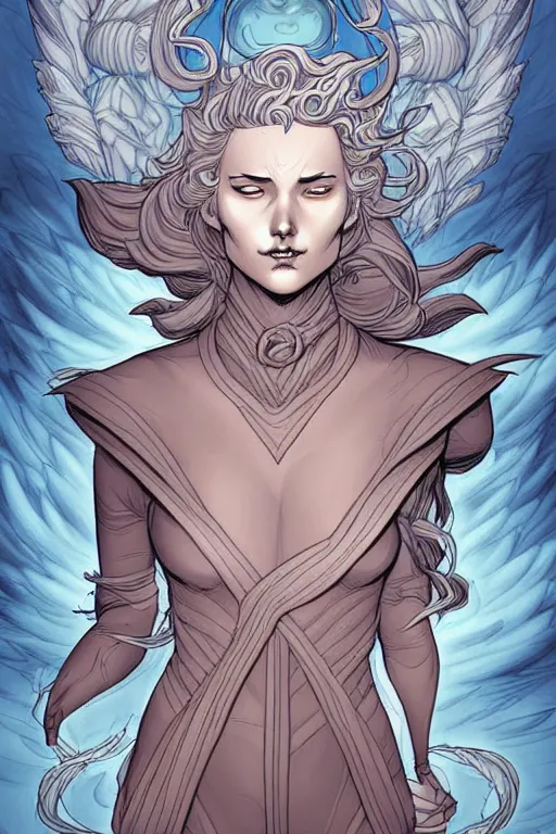 Image similar to comic cover art of a wind elemental, dnd, high fantasy digital illustration, by jenny frison and sana takeda, intricate details, stunning inking lines, flat colors, 4 k, hd, artstation