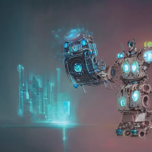 Prompt: peter mohrbacher, intricate, mechanical, clockwork transformer robot made of microcircuitry and transistors by kazuhiko nakamura, pastel color theme, cgsociety, 4 k wallpaper