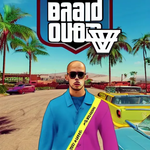 Image similar to bad bunny yonaguni music video bad bunny in the style of grand theft auto v cover art