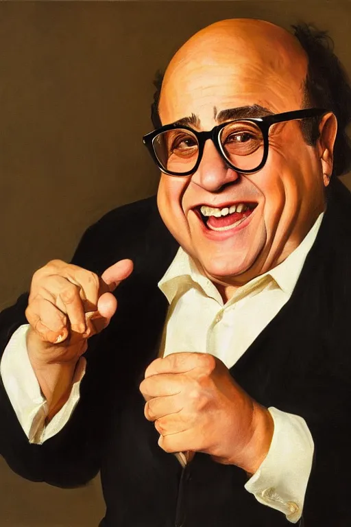 Image similar to Danny DeVito, oil on canvas, golden hour, artstation, by J. C. Leyendecker and Peter Paul Rubens,