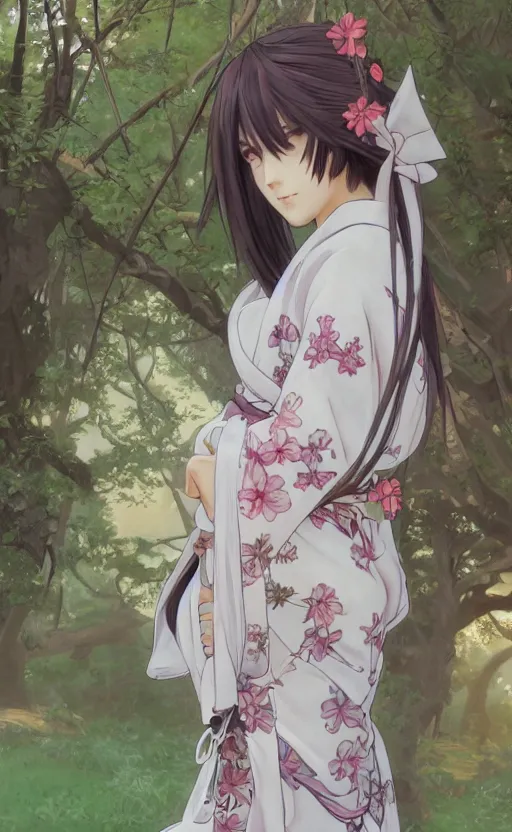 Prompt: side portrait of a girl walking, sakura tree in background, yukata clothing, battlefield in background, anime style, hair down, symmetrical facial features, from arknights, hyper realistic, 4 k, extreme detail, detailed drawing, trending artstation, realistic lighting, by alphonse mucha, greg rutkowski, sharp focus, backlit
