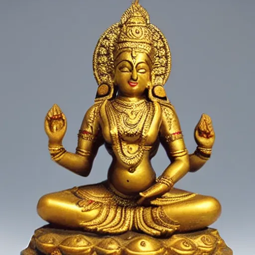 Image similar to indian goddess lakshmi with 4 arms, sitting on a lotus in a minimalistic style