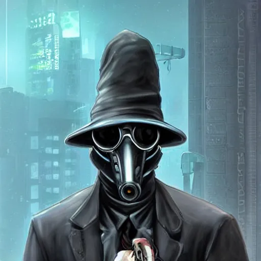 Prompt: cyberpunk plague doctor