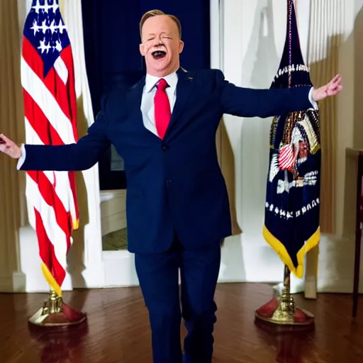 Prompt: Sean Spicer dancing his heart out. White House photo.