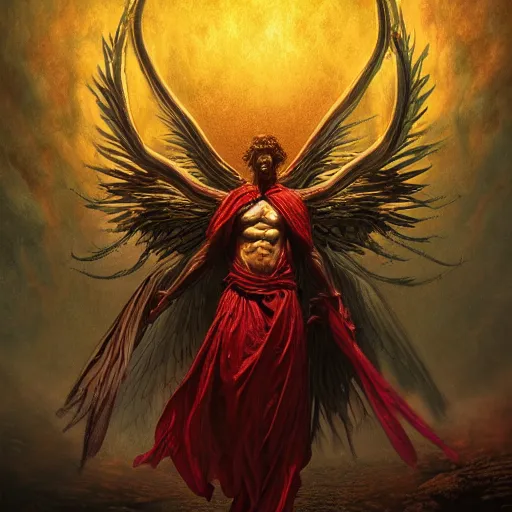 Prompt: photorealistic biblically accurate demonic archangel in the style of michael whelan and gustave dore. hyperdetailed photorealism, 1 0 8 megapixels, amazing depth, glowing rich colors, powerful imagery, psychedelic overtones, 3 d finalrender, 3 d shading, cinematic lighting, artstation concept art