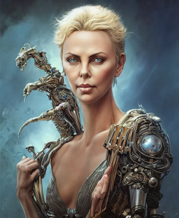 Prompt: beautiful fantasy character portrait, charlize theron, ultra realistic, wide angle, intricate details, the fifth element artifacts, highly detailed by peter mohrbacher, hajime sorayama, wayne barlowe, boris vallejo, paolo eleuteri serpieri