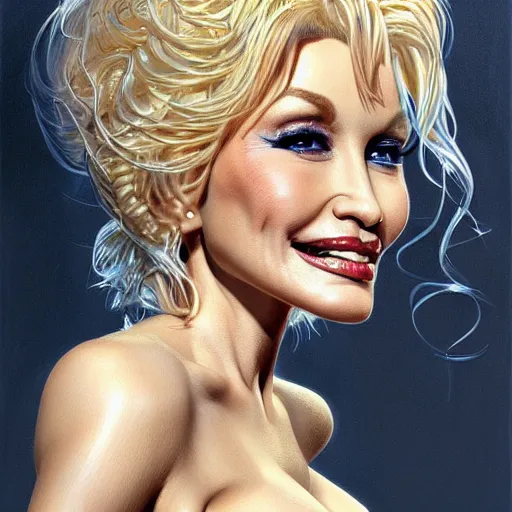 Prompt: Portrait of Dolly Parton, intricate upper body, whole body, highly detailed, digital painting, artstation, concept art, smooth, sharp focus, illustration, art by Hajime Sorayama