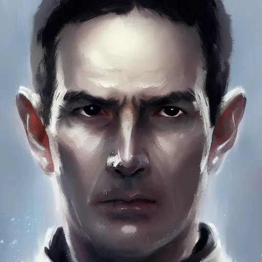 Image similar to portrait of a man by greg rutkowski, great admiral thrawn, short black hair in military style, tall, star wars expanded, universe, he is about 5 0 years old, wearing white colored imperial admiral uniform, artstation hq