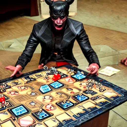 Image similar to a devil playing a table top strategy game