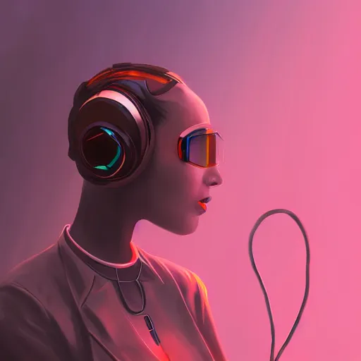 Image similar to a futuristic woman with headphones on, cyberpunk art by victor mosquera, featured on artstation, digital art, futuristic, artstation hd, sci - fi