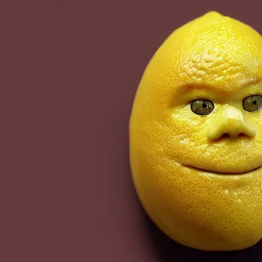 Prompt: a lemon in the shape of Dwayne Johnsons head