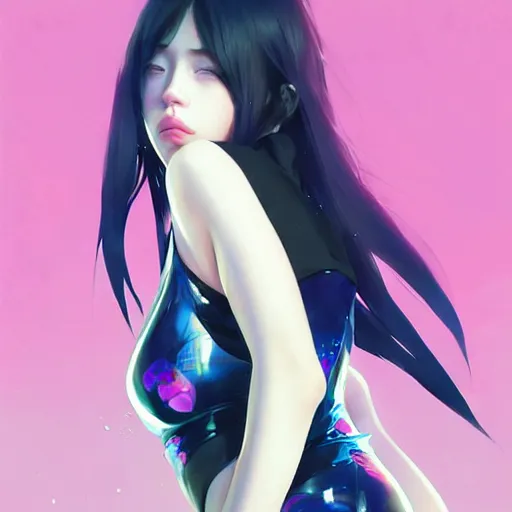 Image similar to a beautiful young japanese billie eilish kat dennings alluring instagram model in elaborate latex bikini tank top made from demons, by guweiz and wlop and ilya kuvshinov and artgerm and makoto shinkai and studio ghibli, symmetrical eyes, aesthetic, gorgeous, stunning, alluring, attractive, artstation, deviantart, pinterest, digital art